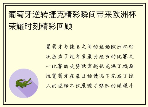 葡萄牙逆转捷克精彩瞬间带来欧洲杯荣耀时刻精彩回顾 葡萄牙逆转捷克精彩瞬间带来欧洲杯荣耀时刻精彩回顾
